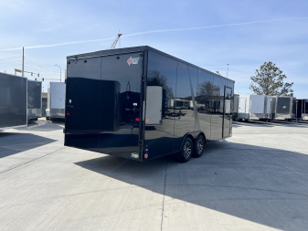 New 2025 AERO 8.5x20 +2’V 7' TALL WHITE Interior 4'X4' ESCAPE DOOR, BLACKOUT  EDITION QUALITY .080 Poly Core Enclosed Rear Ramp Car Hauler Cargo Trailer