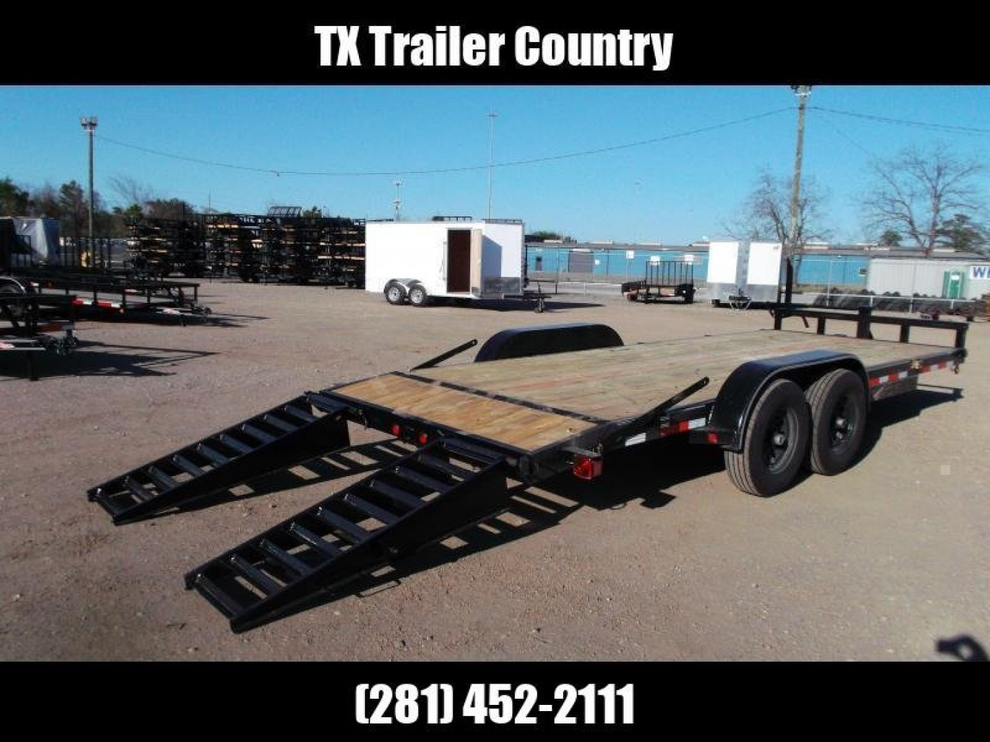 New 2024 J&C Trailers 83x20 Tandem Axle 14K Car Hauler / Equipment Trailer / Flat Deck / 7000# Axles / 10K Jack / 2ft Dovetail / 5ft HD Stand Up Ramps