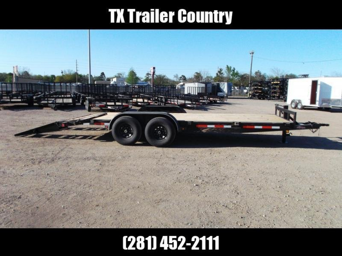 New 2024 J&C Trailers 83x20 Tandem Axle 14K Car Hauler / Equipment Trailer / Flat Deck / 7000# Axles / 10K Jack / 2ft Dovetail / 5ft HD Stand Up Ramps