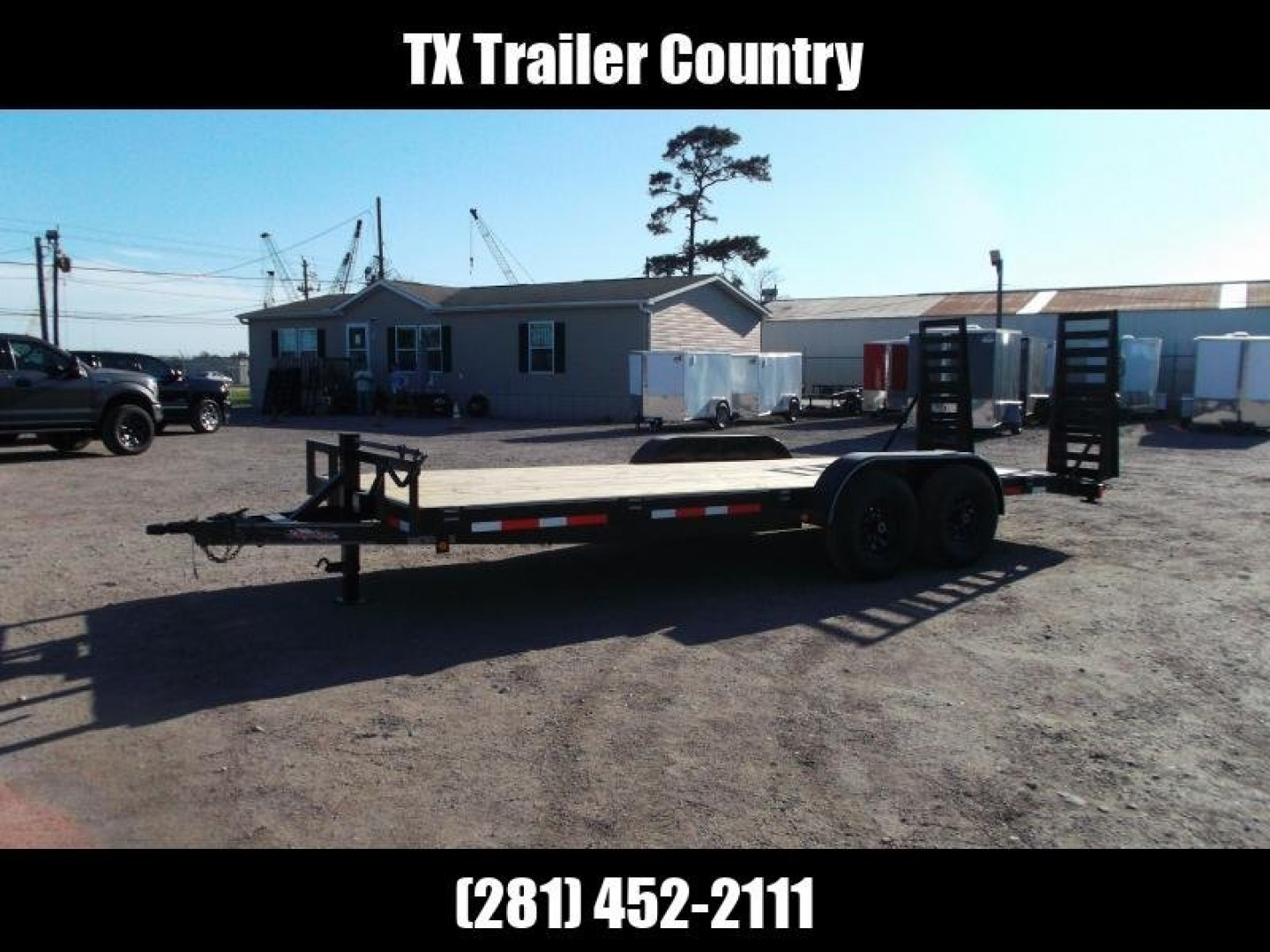 New 2024 J&C Trailers 83x20 Tandem Axle 14K Car Hauler / Equipment Trailer / Flat Deck / 7000# Axles / 10K Jack / 2ft Dovetail / 5ft HD Stand Up Ramps