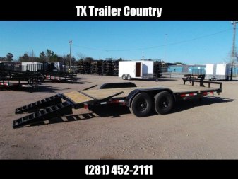 New 2024 J&C Trailers 83x20 Tandem Axle 14K Car Hauler / Equipment Trailer / Flat Deck / 7000# Axles / 10K Jack / 2ft Dovetail / 5ft HD Stand Up Ramps