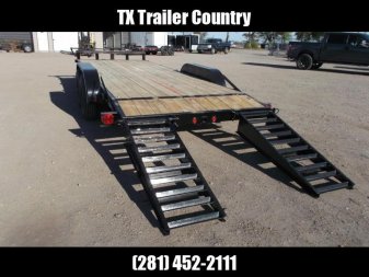 New 2024 J&C Trailers 83x20 Tandem Axle 14K Car Hauler / Equipment Trailer / Flat Deck / 7000# Axles / 10K Jack / 2ft Dovetail / 5ft HD Stand Up Ramps