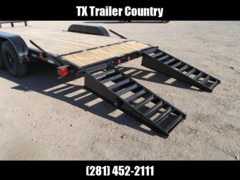 New 2024 J&C Trailers 83x20 Tandem Axle 14K Car Hauler / Equipment Trailer / Flat Deck / 7000# Axles / 10K Jack / 2ft Dovetail / 5ft HD Stand Up Ramps