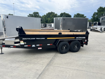 New NEW 2025 Southland 14ft HYDRUALIC JACK Low Profile Dump Trailer 2-7000 lb axles =14K with Ramps