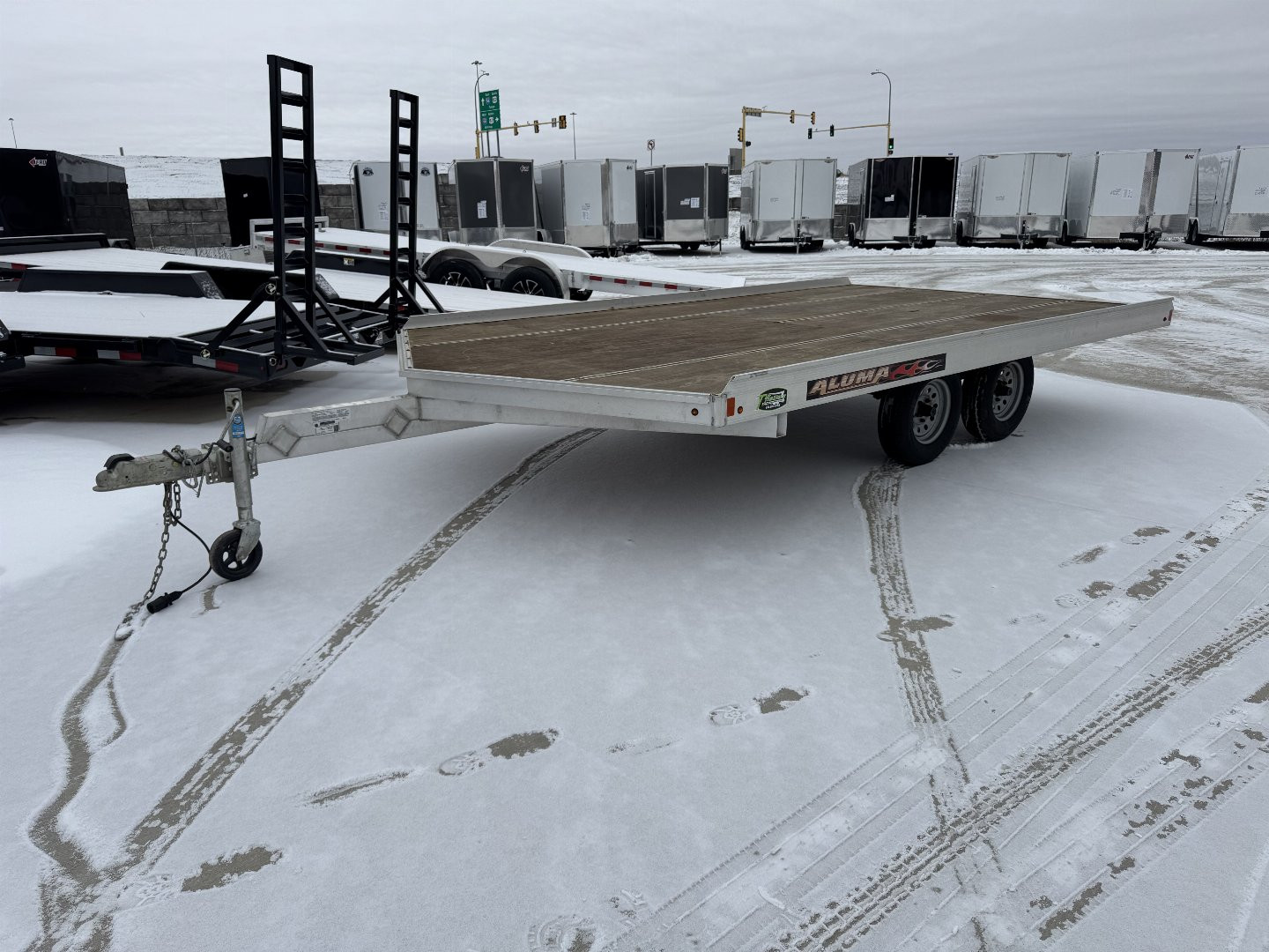 Used 2016 Aluma 8614 3 Place Flatbed Snowmobile Trailer