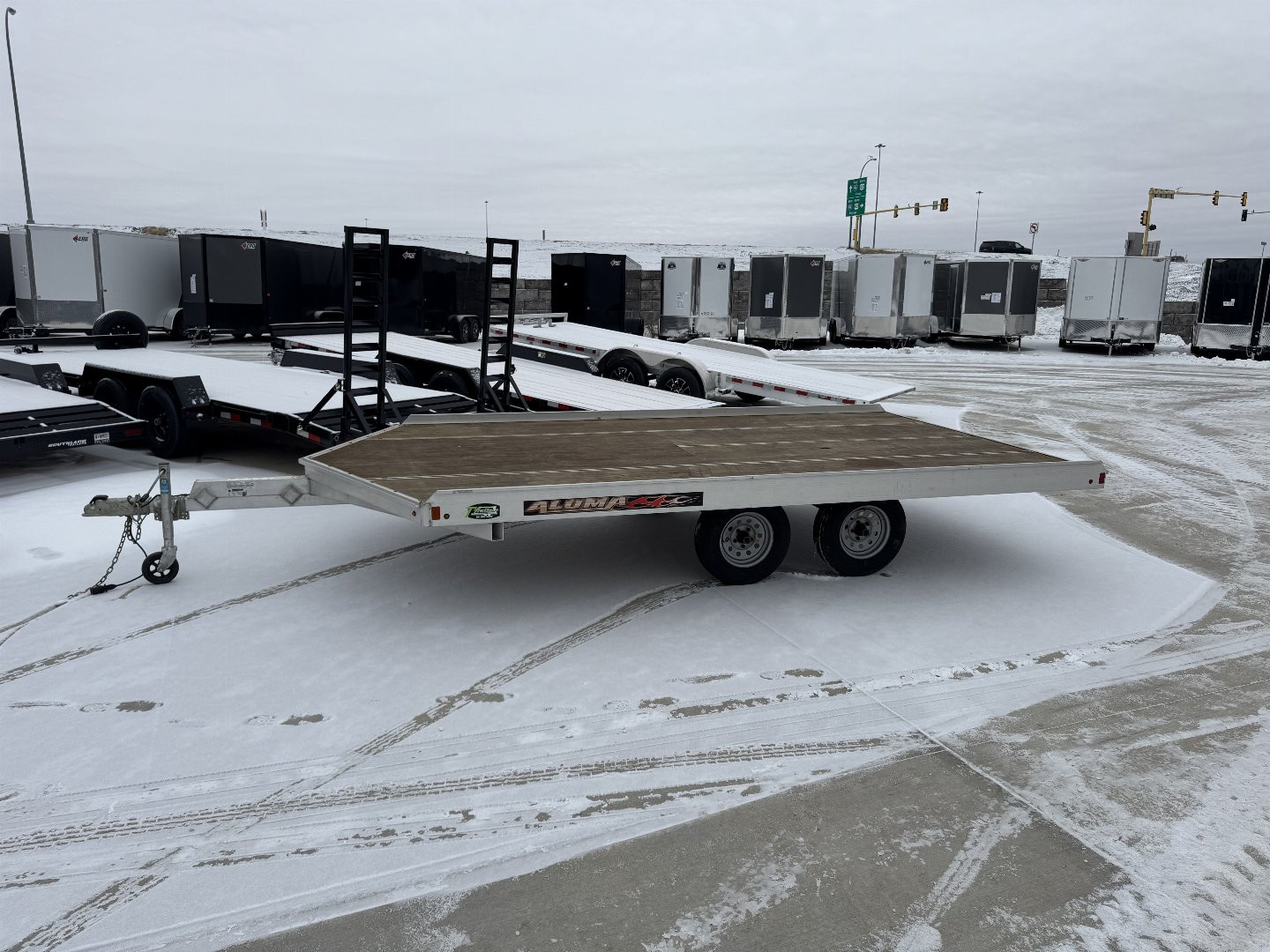 Used 2016 Aluma 8614 3 Place Flatbed Snowmobile Trailer