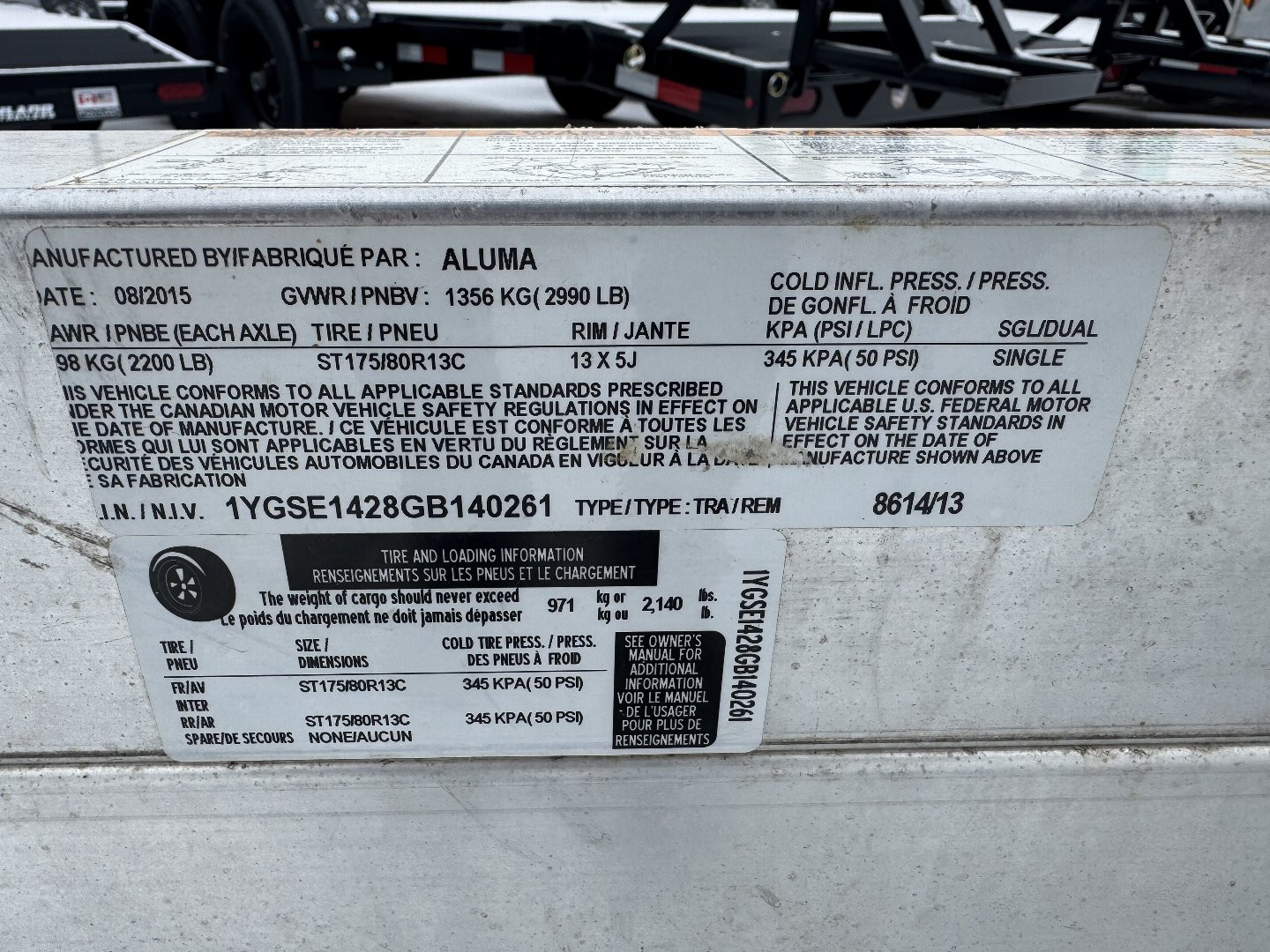 Used 2016 Aluma 8614 3 Place Flatbed Snowmobile Trailer