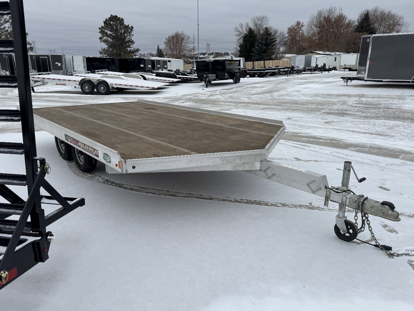 Used 2016 Aluma 8614 3 Place Flatbed Snowmobile Trailer
