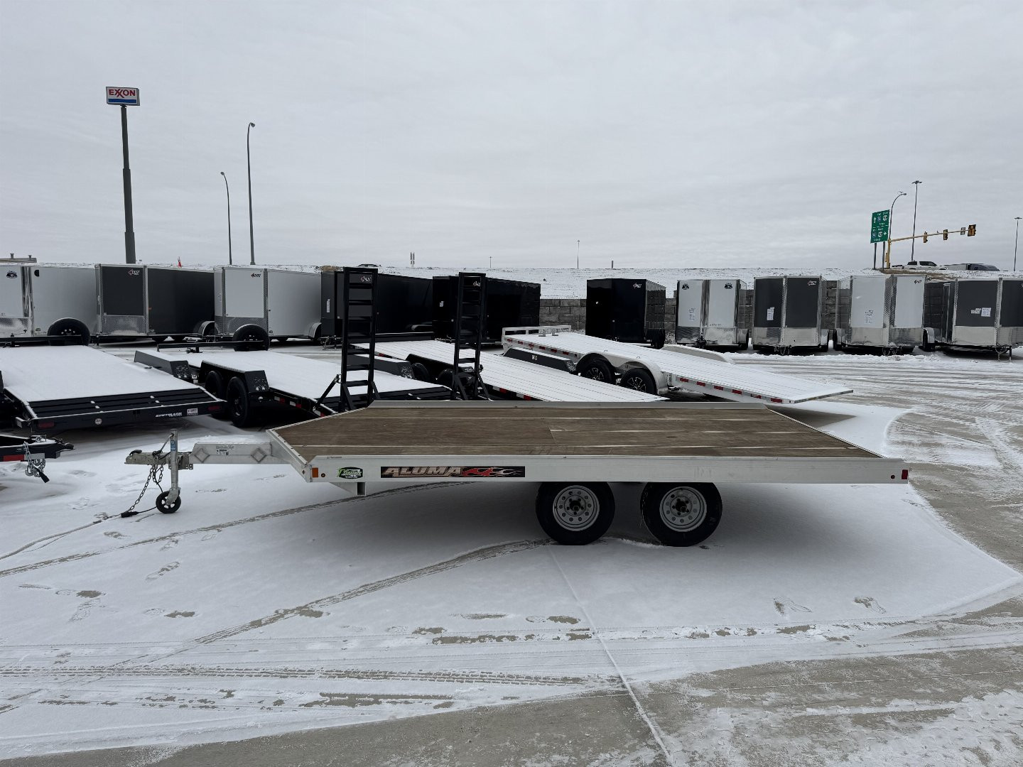 Used 2016 Aluma 8614 3 Place Flatbed Snowmobile Trailer