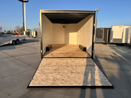 New 2026 AERO 8.5x18 +2’V, 7’ TALL, WHITE Interior, QUALITY Enclosed Rear Ramp Car Hauler Cargo Trailer