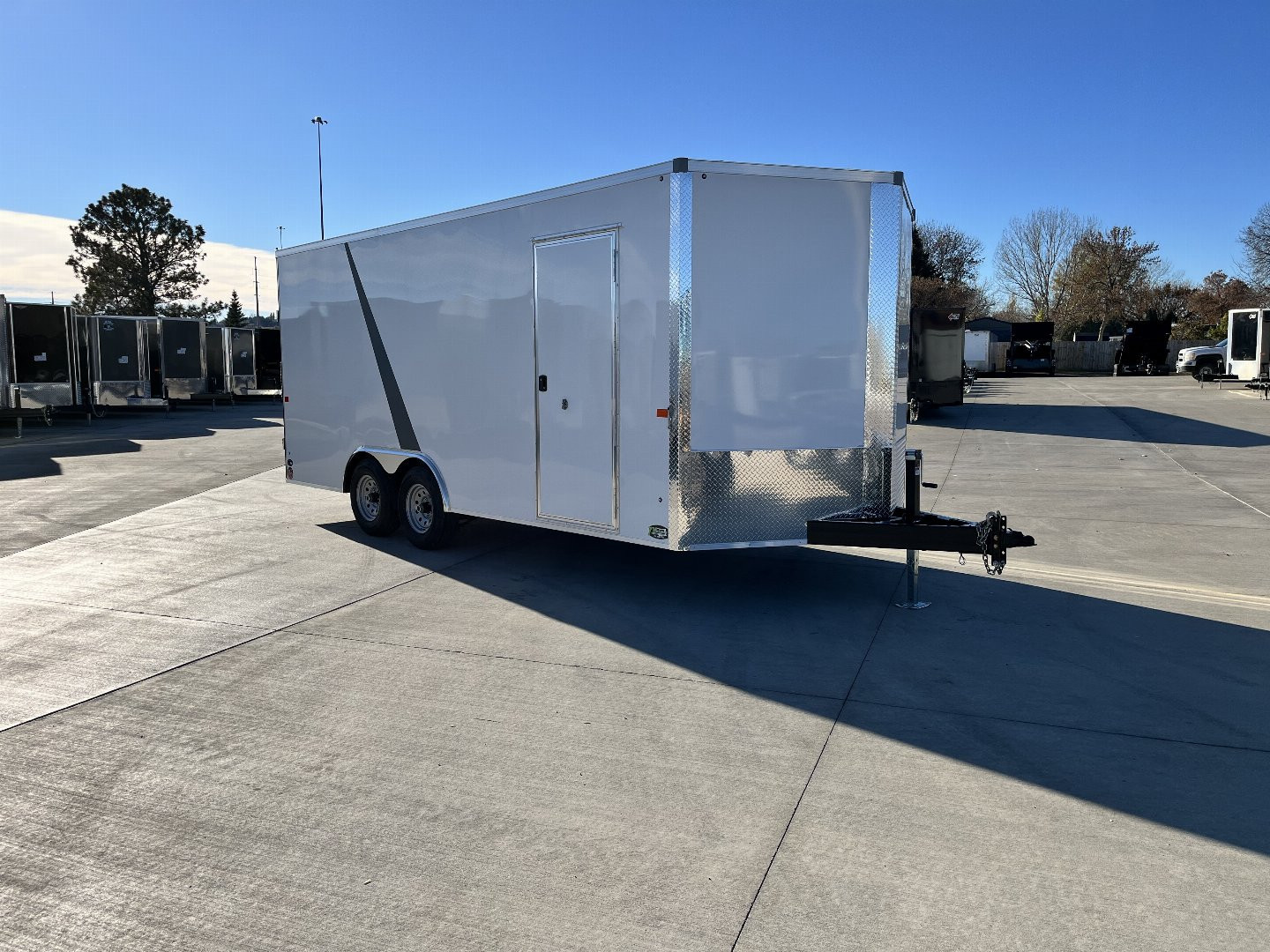 New 2025 AERO 8.5x18 +2’V, 7’ TALL, WHITE Interior, QUALITY Enclosed Rear Ramp Car Hauler Cargo Trailer