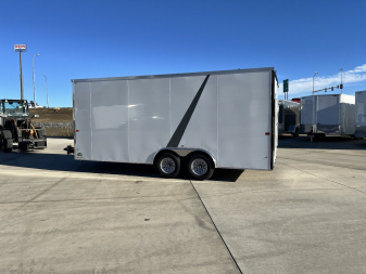 New 2025 AERO 8.5x18 +2’V, 7’ TALL, WHITE Interior, QUALITY Enclosed Rear Ramp Car Hauler Cargo Trailer