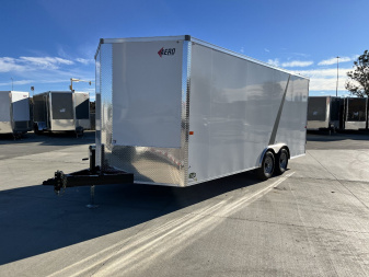 New 2025 AERO 8.5x18 +2’V, 7’ TALL, WHITE Interior, QUALITY Enclosed Rear Ramp Car Hauler Cargo Trailer