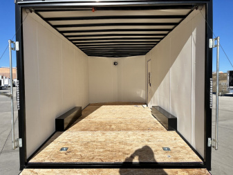 New 2025 AERO 8.5x18 +2’V, 7’ TALL, WHITE Interior, QUALITY Enclosed Rear Ramp Car Hauler Cargo Trailer