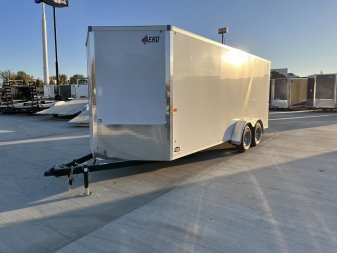 New NEW 2025 AERO 7x18 +2V WHITE Interior, QUALITY Enclosed Rear Ramp Cargo Trailer