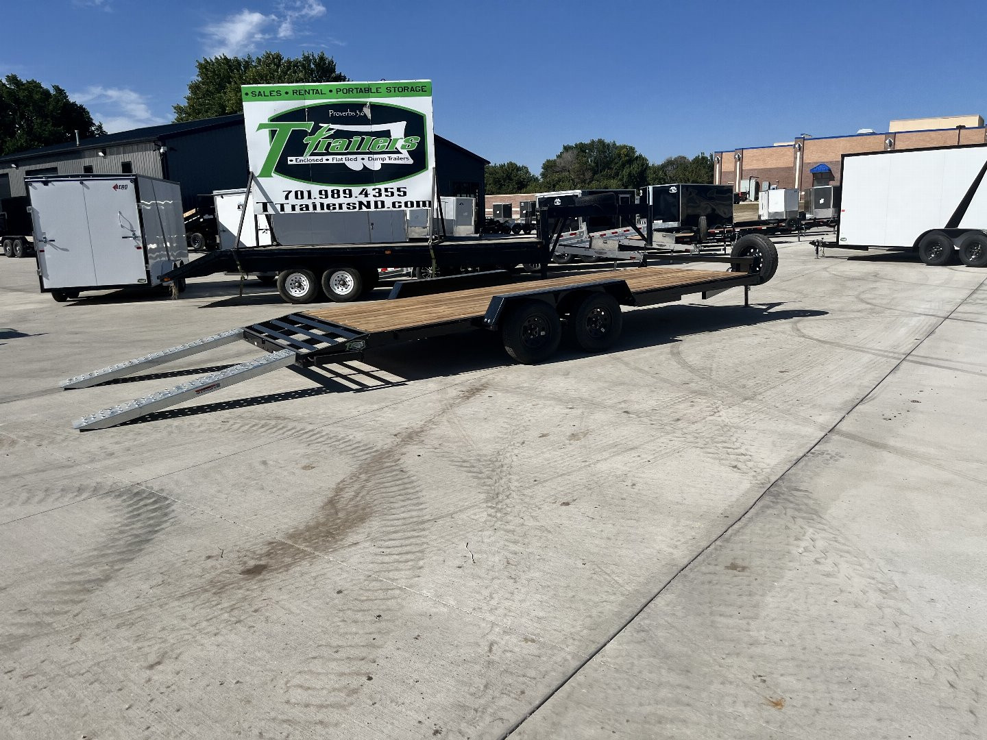 New 2025 Southland 20’=18’flat + 2’ dovetail Flatbed 2-3500lb axles = 7K Trailer with side Slide In Ramps