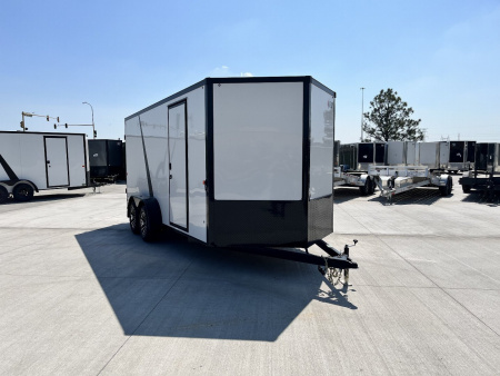 New NEW 2026 AERO 7x16 +2 V BLACKOUT Edition, WHITE Interior, QUALITY, ALLOY Wheels, Enclosed Rear Ramp Cargo Trailer