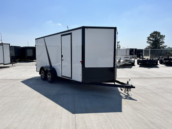 New NEW 2025 AERO 7x16 +2 V BLACKOUT Edition, WHITE Interior, QUALITY, ALLOY Wheels, Enclosed Rear Ramp Cargo Trailer