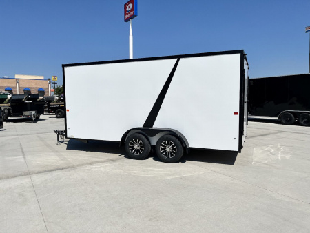 New NEW 2026 AERO 7x16 +2 V BLACKOUT Edition, WHITE Interior, QUALITY, ALLOY Wheels, Enclosed Rear Ramp Cargo Trailer