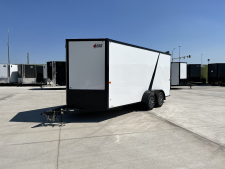 New NEW 2026 AERO 7x16 +2 V BLACKOUT Edition, WHITE Interior, QUALITY, ALLOY Wheels, Enclosed Rear Ramp Cargo Trailer