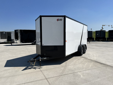 New NEW 2026 AERO 7x16 +2 V BLACKOUT Edition, WHITE Interior, QUALITY, ALLOY Wheels, Enclosed Rear Ramp Cargo Trailer