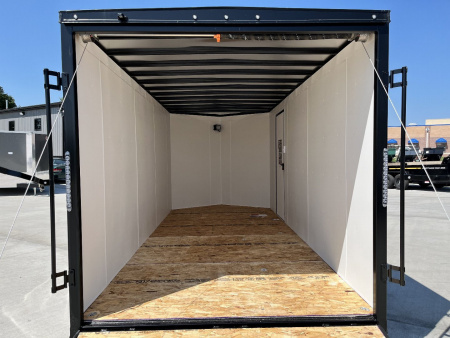 New NEW 2026 AERO 7x16 +2 V BLACKOUT Edition, WHITE Interior, QUALITY, ALLOY Wheels, Enclosed Rear Ramp Cargo Trailer