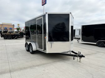 New NEW 2025 AERO 7x12 +2 V QUALITY WHITE Interior Enclosed Rear Ramp Cargo Trailer