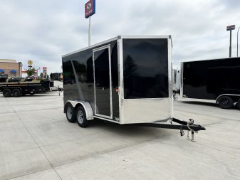 New NEW 2025 AERO 7x12 +2 V QUALITY WHITE Interior Enclosed Rear Ramp Cargo Trailer