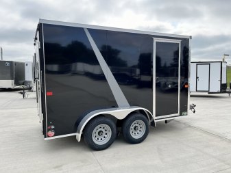 New NEW 2025 AERO 7x12 +2 V QUALITY WHITE Interior Enclosed Rear Ramp Cargo Trailer