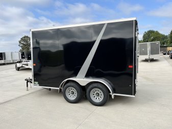 New NEW 2025 AERO 7x12 +2 V QUALITY WHITE Interior Enclosed Rear Ramp Cargo Trailer