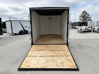 New NEW 2025 AERO 7x12 +2 V QUALITY WHITE Interior Enclosed Rear Ramp Cargo Trailer