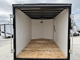 New NEW 2025 AERO 7x12 +2 V QUALITY WHITE Interior Enclosed Rear Ramp Cargo Trailer