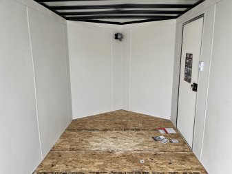 New NEW 2025 AERO 7x12 +2 V QUALITY WHITE Interior Enclosed Rear Ramp Cargo Trailer