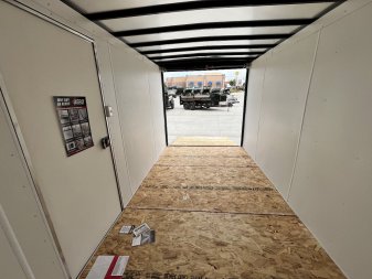 New NEW 2025 AERO 7x12 +2 V QUALITY WHITE Interior Enclosed Rear Ramp Cargo Trailer