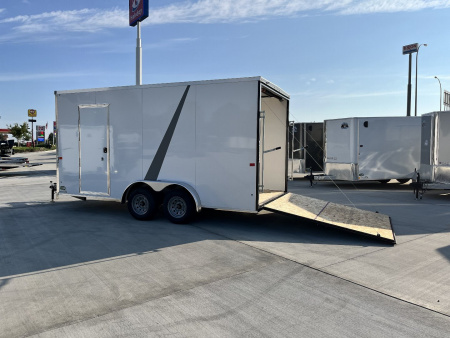 New NEW 2027 AERO 7.5x16 +2V WHITE Interior, QUALITY 87” TALL Rear Ramp 83.5” dr opening Enclosed Cargo Trailer