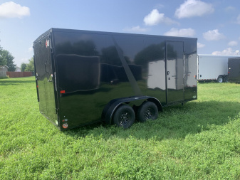 New 2025 AERO 7x16 +2 V BLACKOUT Edition QUALITY Enclosed WHITE Interior Rear Ramp Cargo Trailer