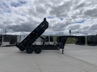 New NEW 2025 H&H  83”x14 Gooseneck Dump Trailer 2-7000lb axles=14K with Easy Roll Up Tarp and RAMPS