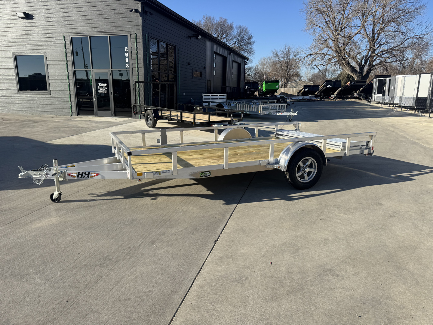 New NEW 2026 H&H 82"x14' Aluminum Flatbed RailSide Utility bi fold gate with aluminum wheels