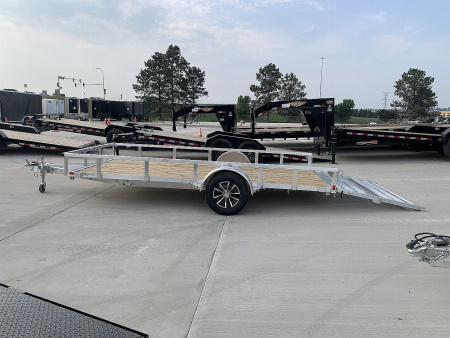 New NEW 2026 H&H 82"x14' Aluminum Flatbed RailSide Utility bi fold gate with aluminum wheels