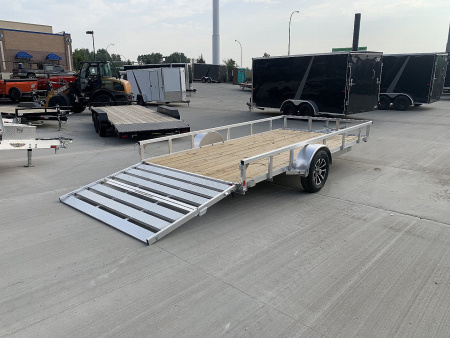 New NEW 2026 H&H 82 x14' Aluminum Flatbed RailSide Utility bi fold gate with aluminum wheels