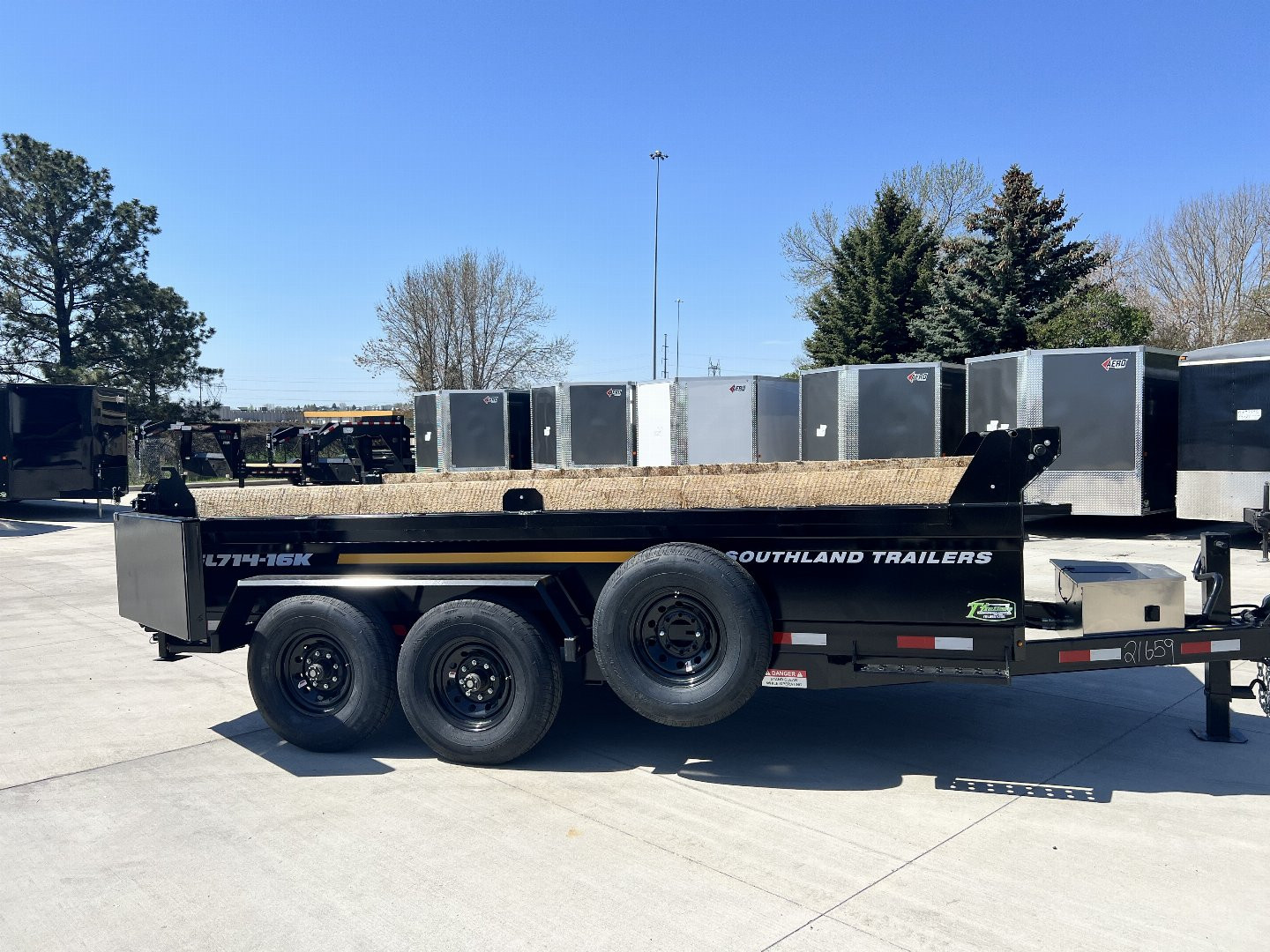 New 2026 Southland 7x14 Low Profile Dump Trailer 2-8000 lb axles = 16K aluminum ramps and Tarp Included