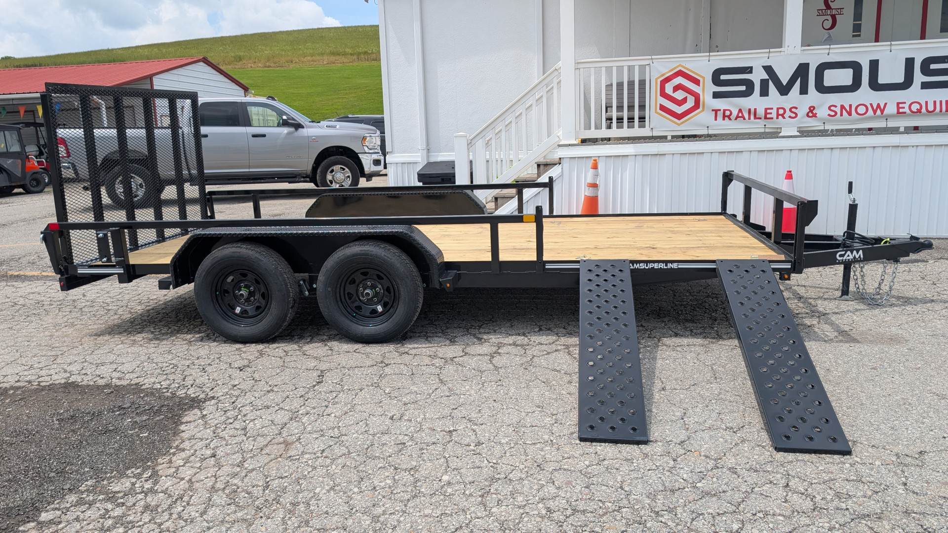 New 2025 CAM SUPERLINE 7x14 Tandem Axle Tubular Top Rail Utility Trailer w/ ATV SIDE RAMPS