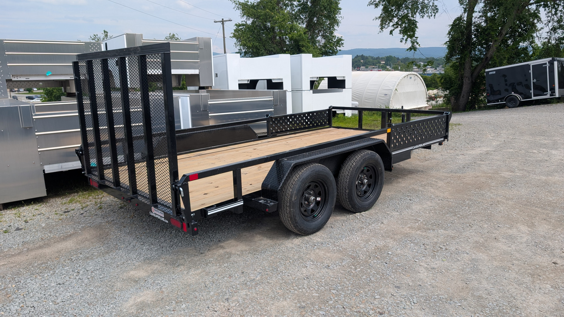 New 2025 CAM SUPERLINE 7x14 Tandem Axle Tubular Top Rail Utility Trailer w/ ATV SIDE RAMPS