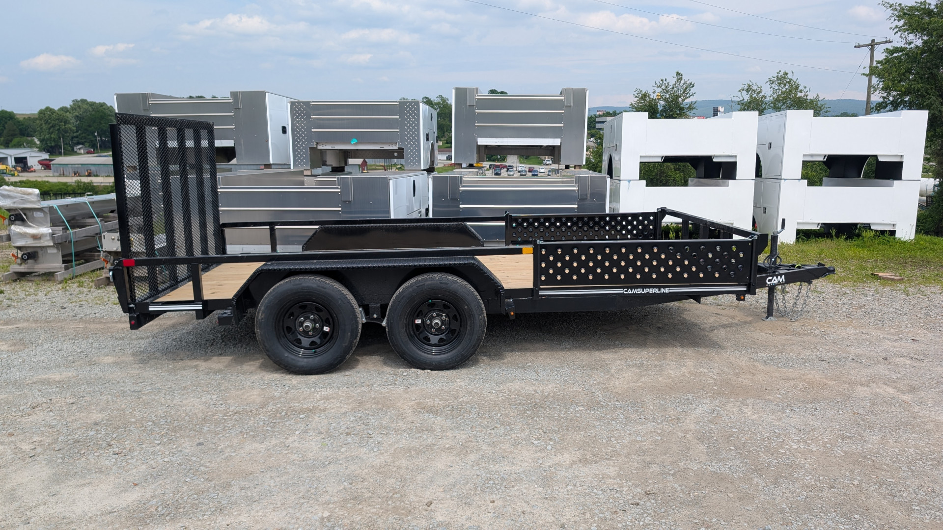 New 2025 CAM SUPERLINE 7x14 Tandem Axle Tubular Top Rail Utility Trailer w/ ATV SIDE RAMPS