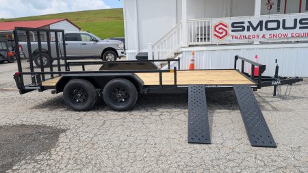 New 2025 CAM SUPERLINE 7x14 Tandem Axle Tubular Top Rail Utility Trailer w/ ATV SIDE RAMPS