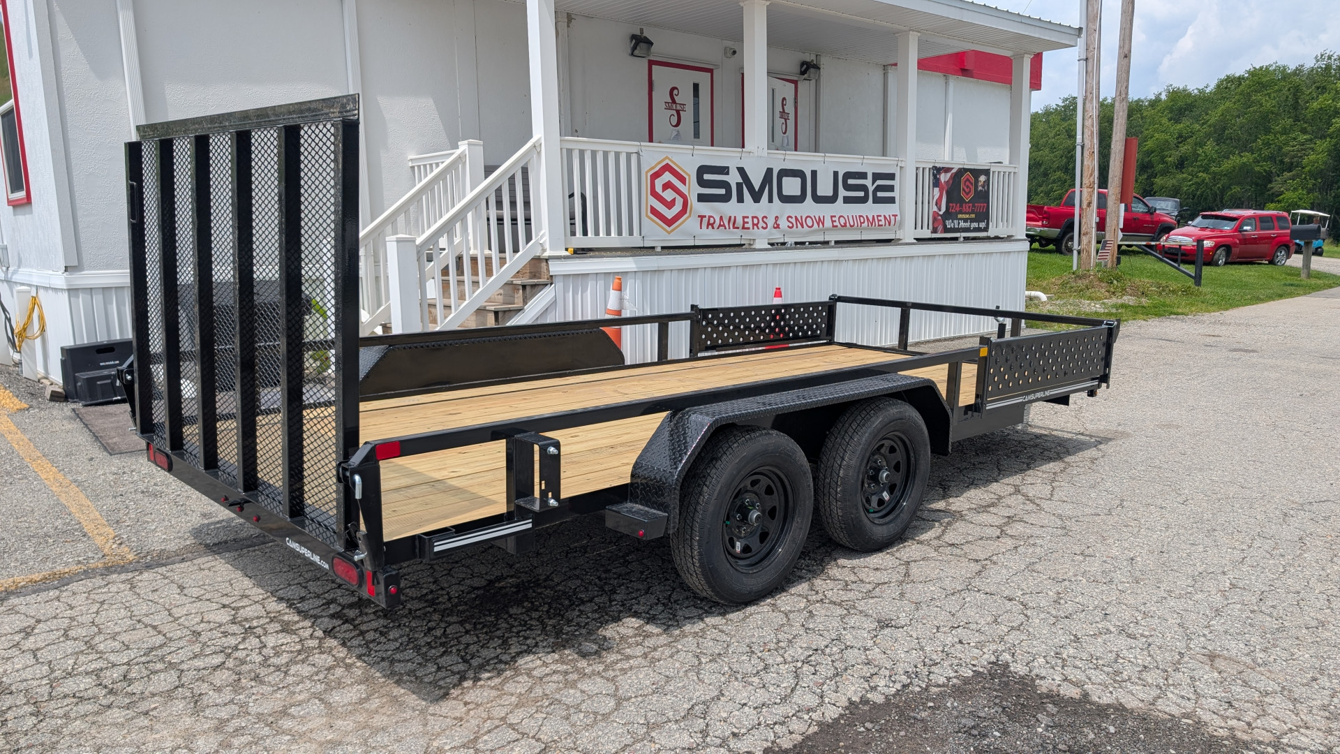 New 2025 CAM SUPERLINE 7x16 Axle Tubular Top Rail Utility Trailer w/ ATV SIDE RAMPS