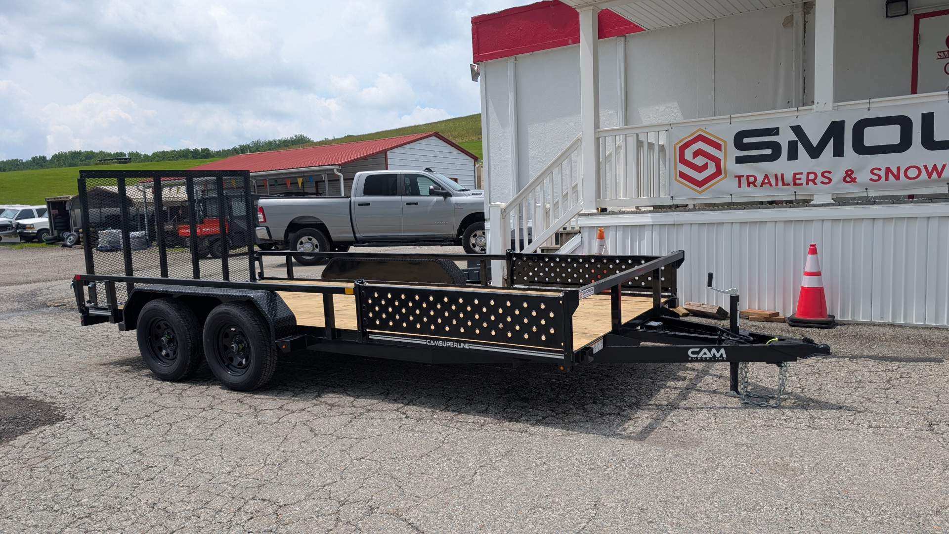 New 2025 CAM SUPERLINE 7x16 Axle Tubular Top Rail Utility Trailer w/ ATV SIDE RAMPS