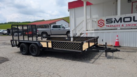 New 2025 CAM SUPERLINE 7x16 Axle Tubular Top Rail Utility Trailer w/ ATV SIDE RAMPS