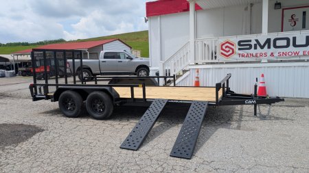 New 2025 CAM SUPERLINE 7x16 Axle Tubular Top Rail Utility Trailer w/ ATV SIDE RAMPS