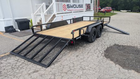 New 2025 CAM SUPERLINE 7x16 Axle Tubular Top Rail Utility Trailer w/ ATV SIDE RAMPS